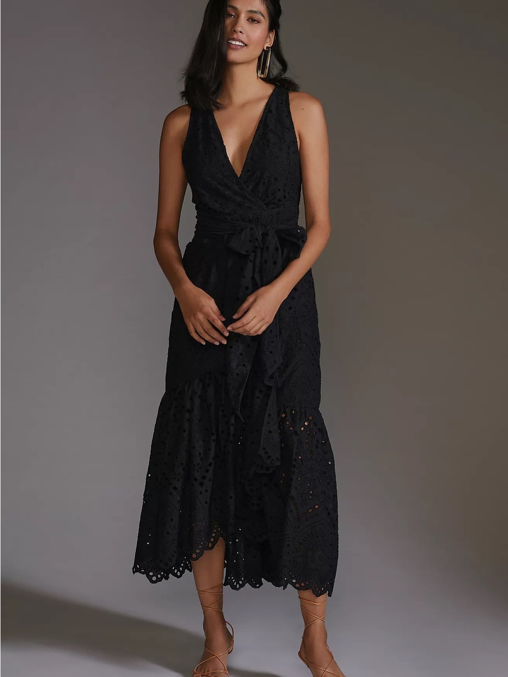Anthropologie / Maeve Black Eyelet Midi Dress - Size 8